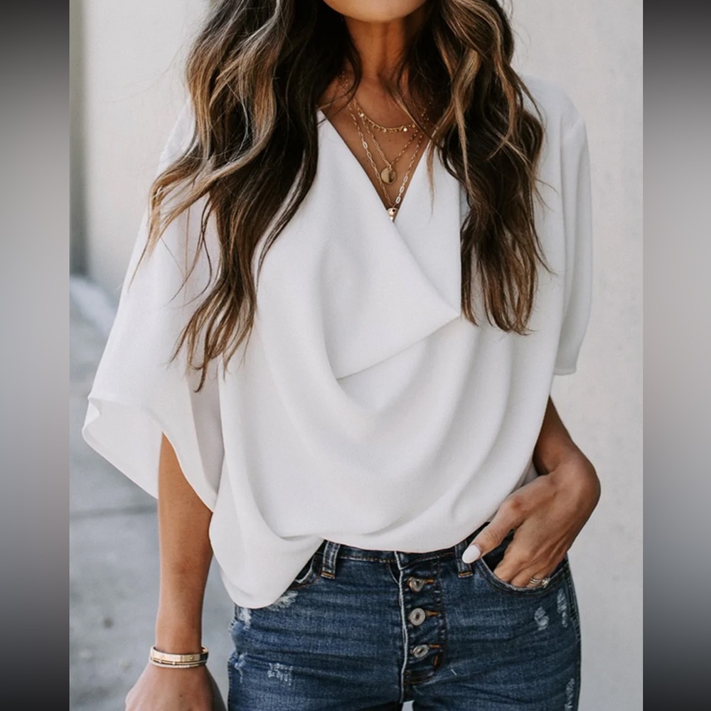 Cupshe Antonella Dolman Sleeve Drape Collar Loose Top - NWT size L